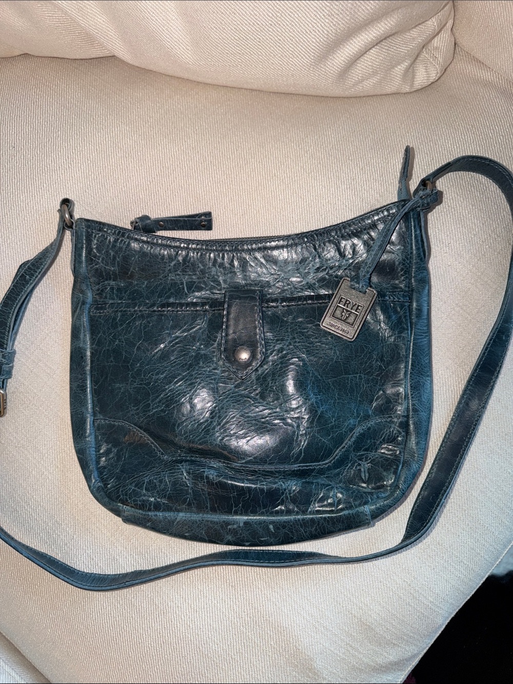 Frye Dark Teal Leather Crossbody with Front Snap Pocket